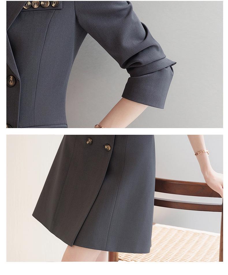 Women's Double-Breasted Gray Suit Dress - Mid-Length, High-End Professional Workwear for Spring and Autumn