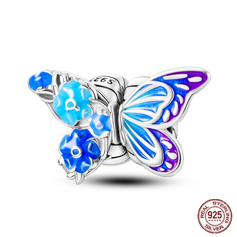 100% Copper Butterfly Flower Blue Zircon Charms Beads Fit Qikaola Original Bracelets Exquisite Diy Jewelry Gift