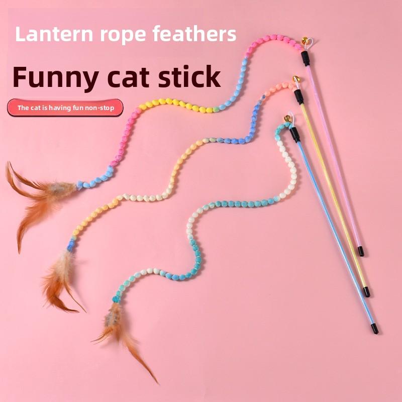 Farbverlauf Laternenseil Feder Katzenspielzeug, Katzenreizstab Interaktives Spielzeug, Katzen Stressabbau Stab Interaktives Spielzeug