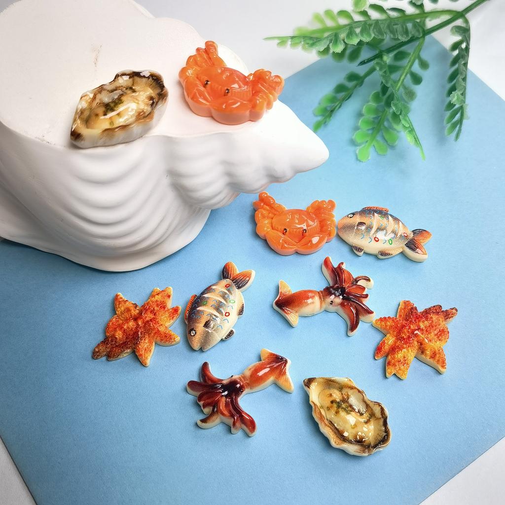 Cute Cartoon Kawaii Seafood Series Flat Back Resin DIY Scrapbooking Cabochons Embellishment Decoration Accessories