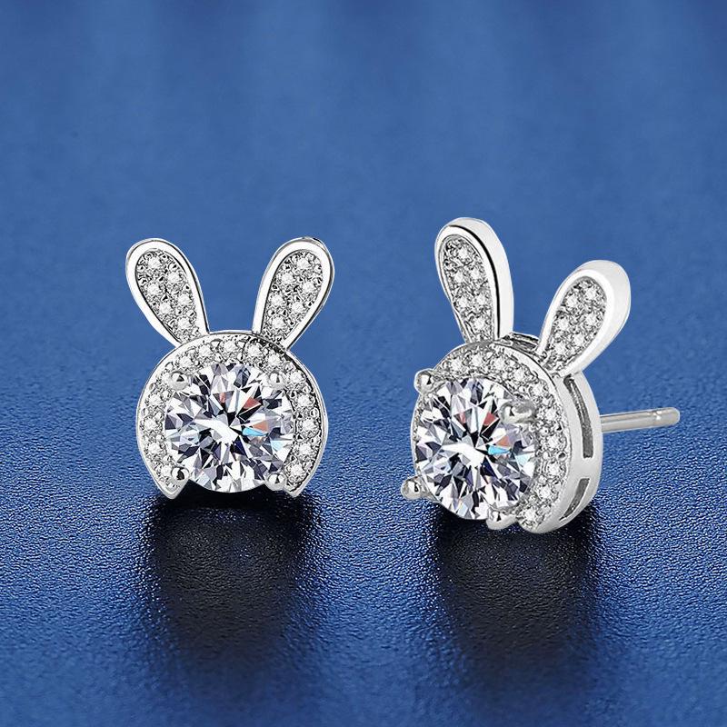 Trendy S925 Silver Rabbit Stud Earrings for Women - Elegant, Cute, and High-End Dangle Ear Jewelry