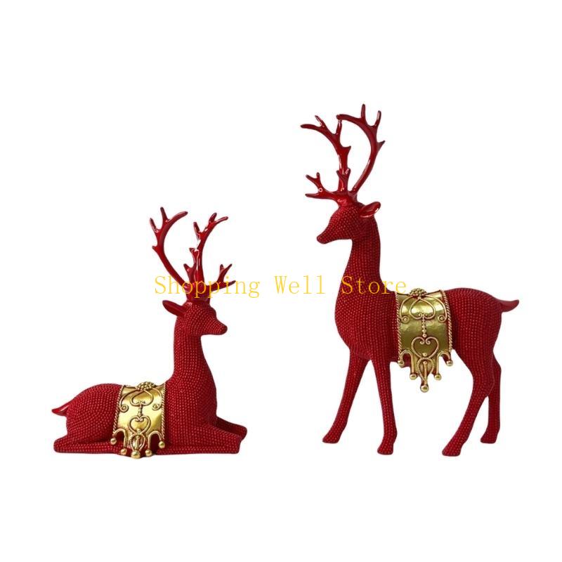 KX4B 2Pcs Resins Standing Sitting Reindeer Figurine Festival Decors for Home Office