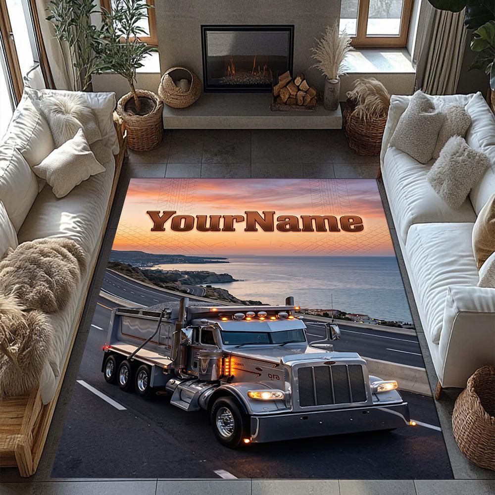 Peterbilt Heavy Trucks Customize Your Name Carpet Perfect for Game Room Decorate Room Bedrooms Playrooms Anti-slip Rug Office Home Decor