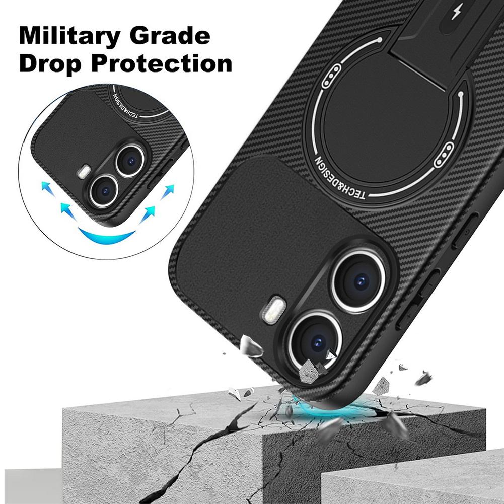 Carbon Fiber Invisible Stand Holder Built-in Magnetic Ring Case for Poco F7 Ultra POCO F7 Pro X7 Pro M6 C75 C71 C65 C61 Cover