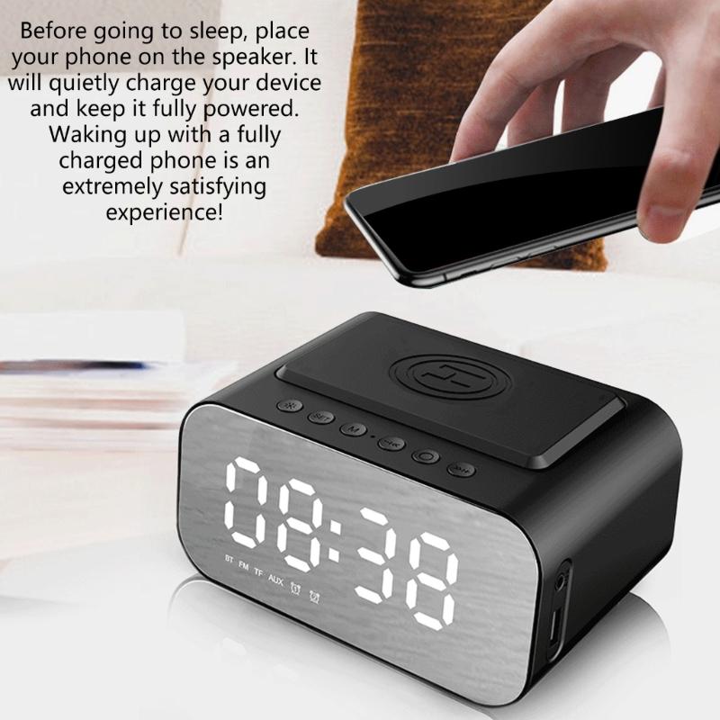 Bluetooth-compatible-compatible Speaker With Wireless Charging Clock 15W LED Display Stereo Bass FM Radio Build In Microphone for Household