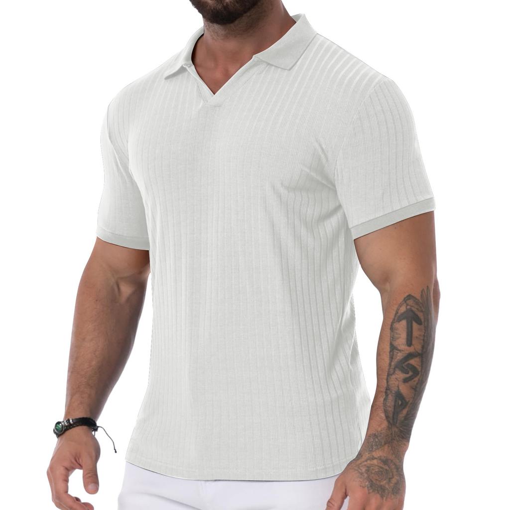 Camisa de Golf para Hombre Casual Deportiva Cuello en V Cuello Acanalado Manga Corta Moda Casual Color Liso Primavera y Verano Corte Regular