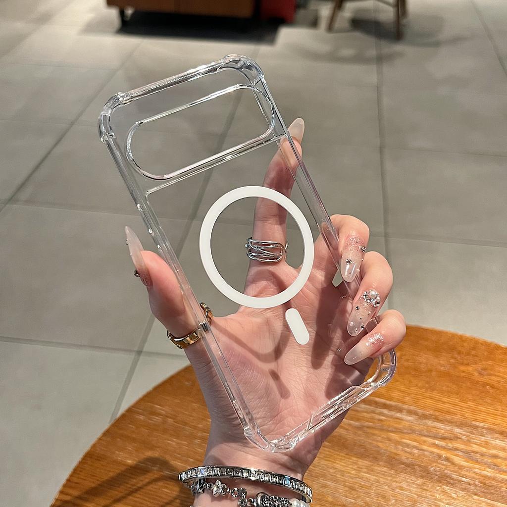 Magnetische Kristall Transparente Harte Hülle für Google Pixel10a 10 9 8 7 Pro XL 9A 8A 7A Weicher Stoßfänger Anti-Drop Kabelloses Ladegerät Abdeckung