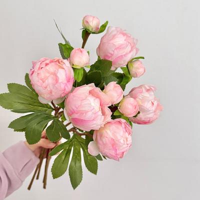 Real Touch Peony Bouquet 1 Bloom 1 Bud Artificial Peony Flower Faux Silk Floral Arrangement for Home Vase Wedding Centerpiece Party Decor