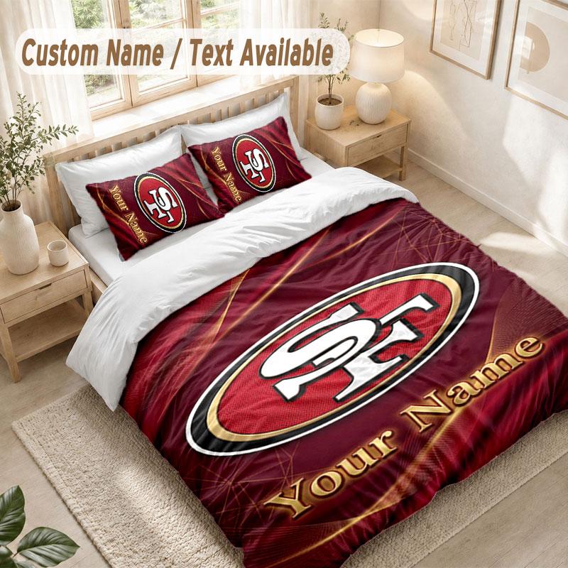 Custom Name Bedding Set 3 PiecesSan Francisco 49ers Print Duvet Cover + 2 Pillowcases Soft Bed Decor