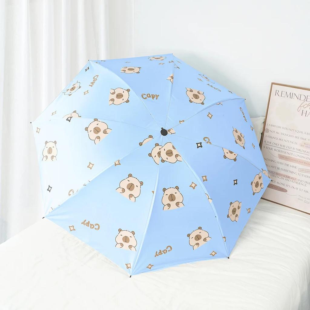 Girls Capybara Sun Umbrella Portable Foldable Plastic UV Protective Sunshade Dual-Use Cute Design for Outdoor Travel