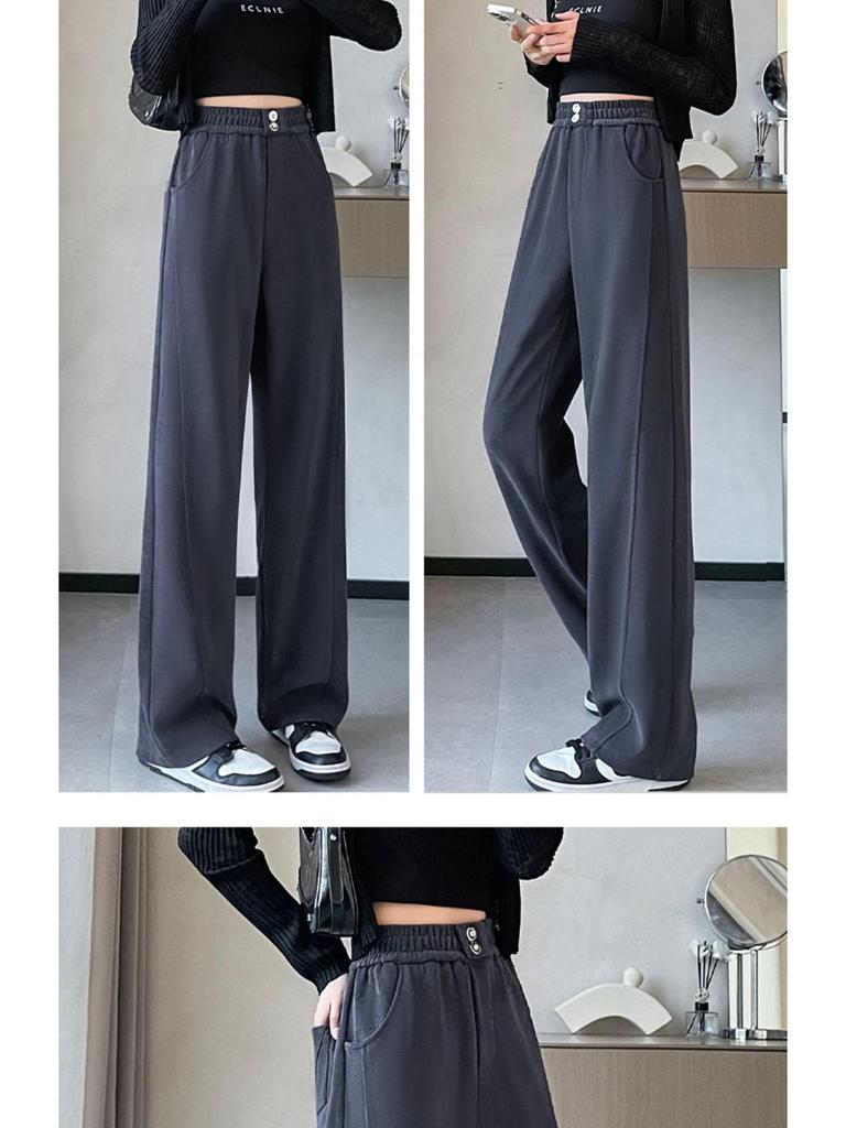2024 Plus Size Fleece-Lined High Waist Wide Leg Pants for Women - Slimming Casual Autumn Winter Wear