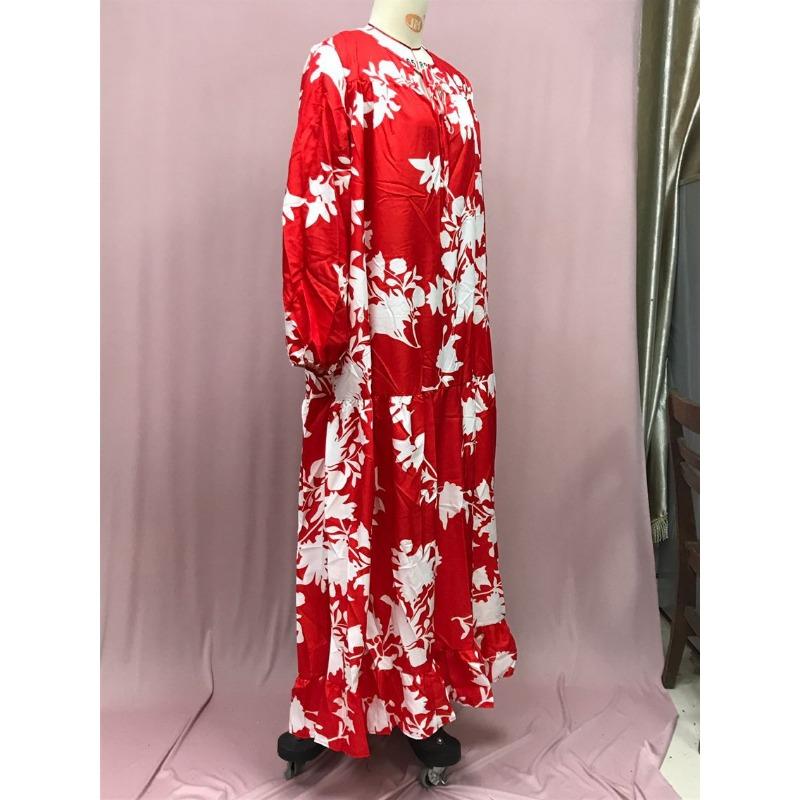 

Женские летние свободные повседневные длинные платья с длинными рукавами и принтом XL красный