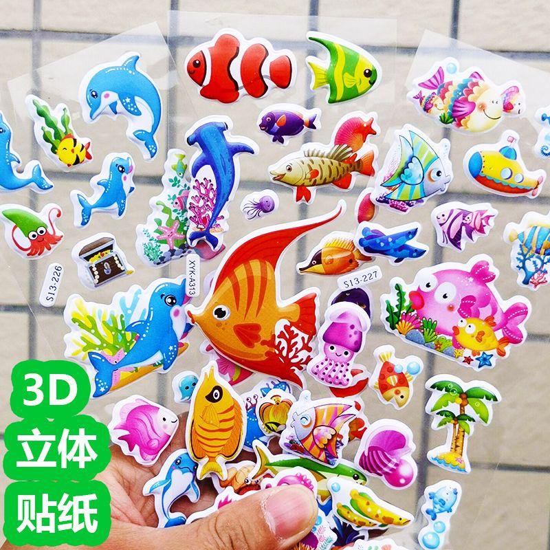 Underwater World Stickers Marine Animals Stickers 3D Stereo Baby Children's Kindergarten Rewards Early Education Stickers Sharks