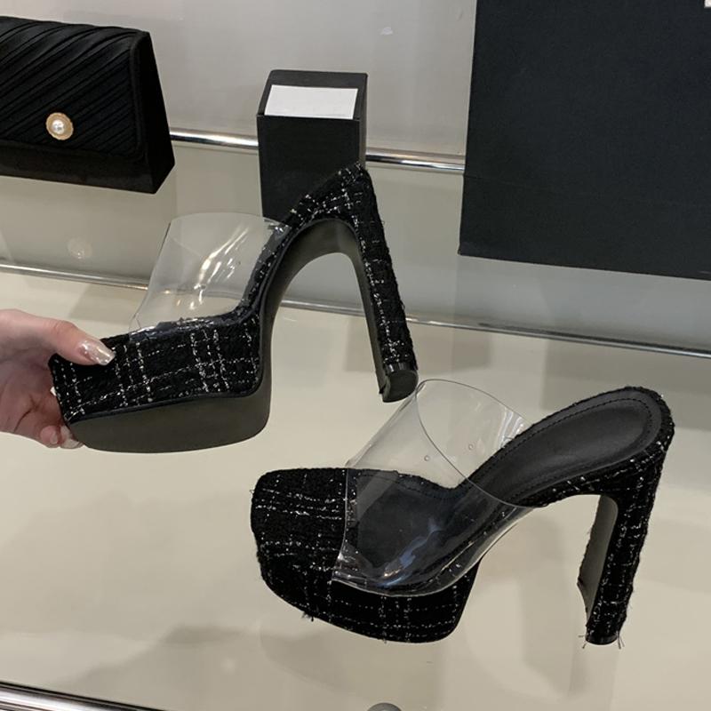 Fashion Liyke Sweet Style Pink High Heels Modern Slipper Women Platform Sandals Sexy Ope Toe Party Stripper Transparent Shoes Size 35-40