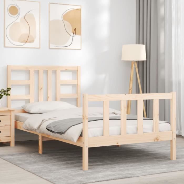 VidaXL Bed Frame with Headboard 90x200 Cm Solid Wood 3191956