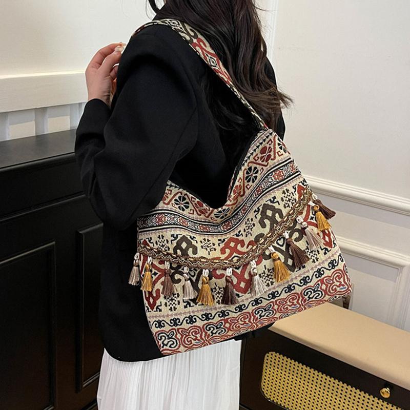 Vintage Women's Bag Tassel Ethnic Handwoven Crossbody for Lady Bag Hippie Sling Shoulder Bags for Ladies Handbag