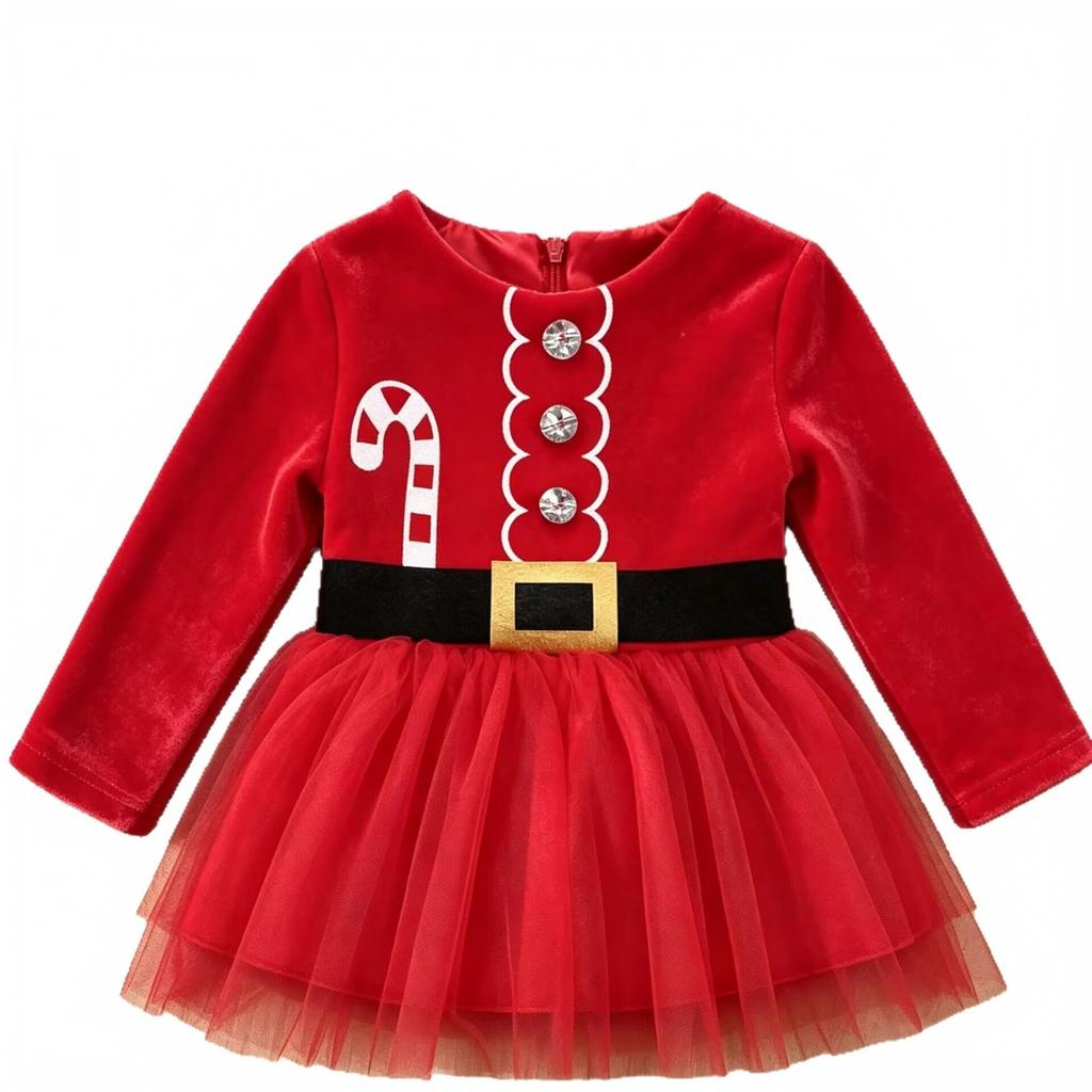Girls Christmas Dress Long Sleeve Velvet Tulle Party Dress for Toddlers Kids Holiday Formal Wear