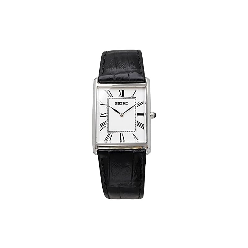 Seiko Men's Square Design Quartz Watch SWR049 with White Dial and Black Leather Band [Used]