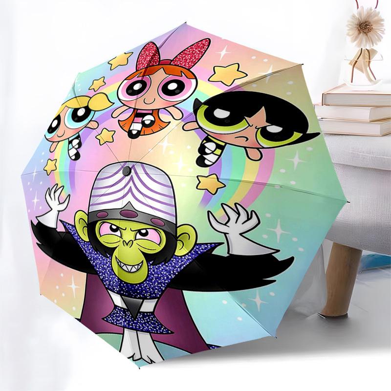 

1pc Powerpuff Girls Automatic Opening Umbrella - Portable Tri-Fold Design with 8-Bone Iron Frame, Outdoor Umbrella for Fans, Travelers, Daily Use, Gif
