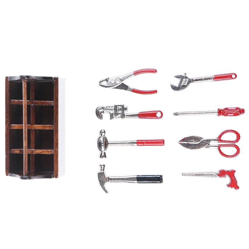 1:12 Scale Dollhouse Miniature Wooden Box Metal Hand Tools Set For Dolls Toy