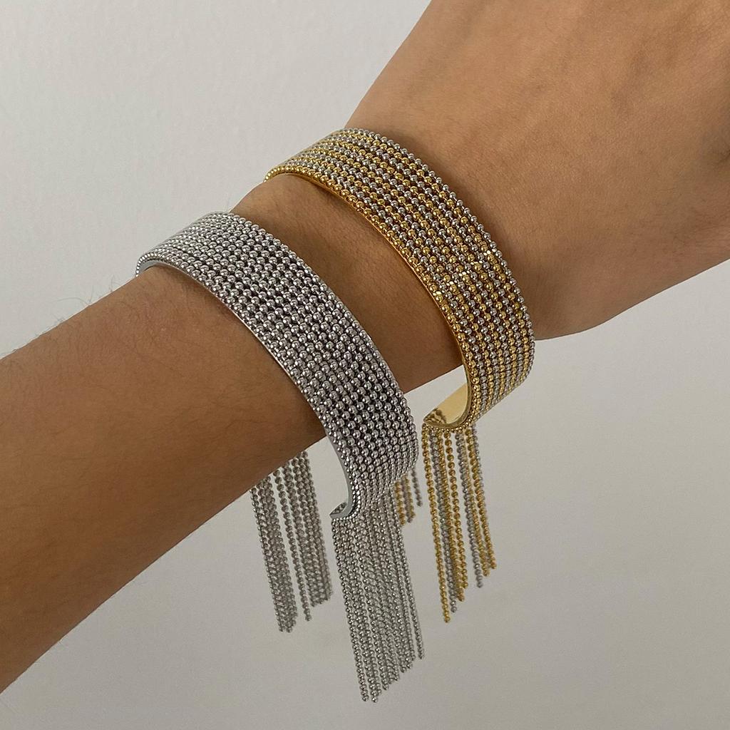 Youthway Exaggerated Personality Stainless Steel Two Color Circle Beads Tassel Bracelet Ring For Women Anti Allergic Jewelry