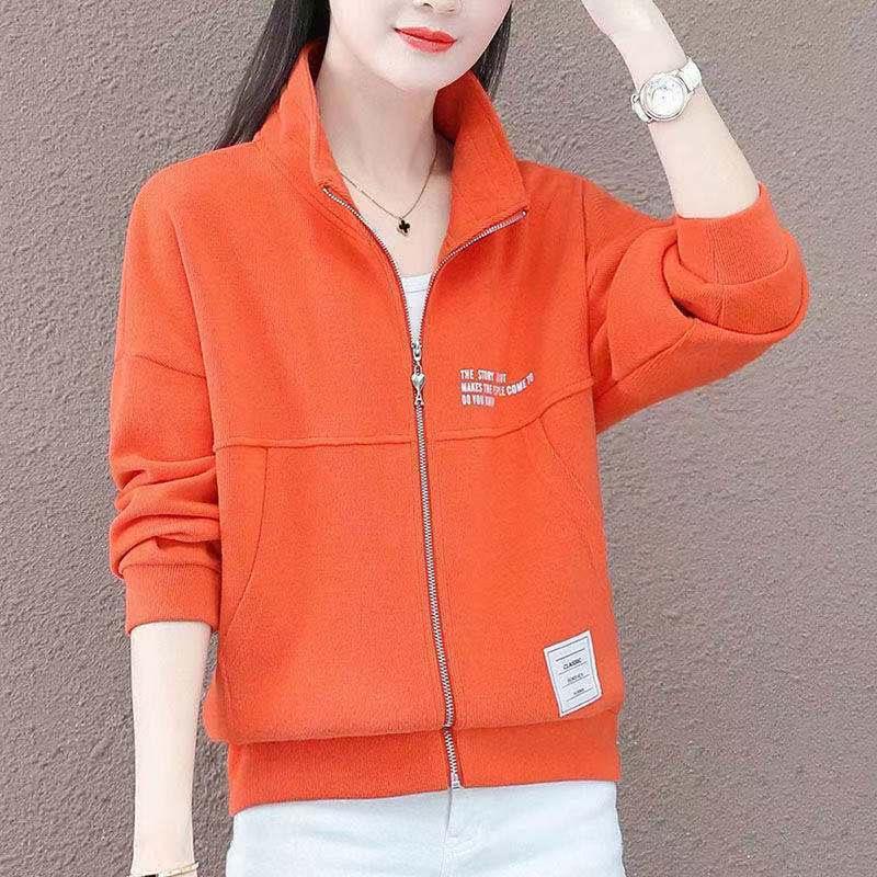 Women's Stand-Up Collar Hoodie Jacket: 250g Large Fish Scales, Loose Plus Size, Slimming, Versatile, Casual Outer for Spring and Autumn.