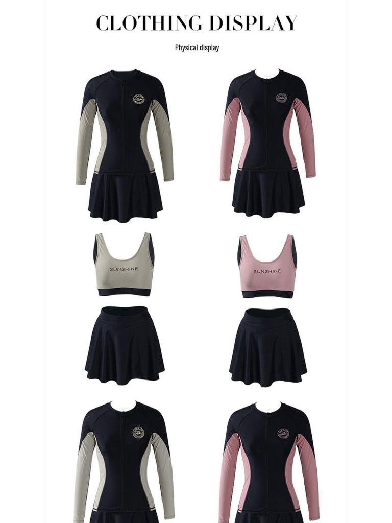 Set Costume da Bagno Sportivo da Donna 2025 a Quattro Pezzi con Maniche Lunghe Protezione Solare