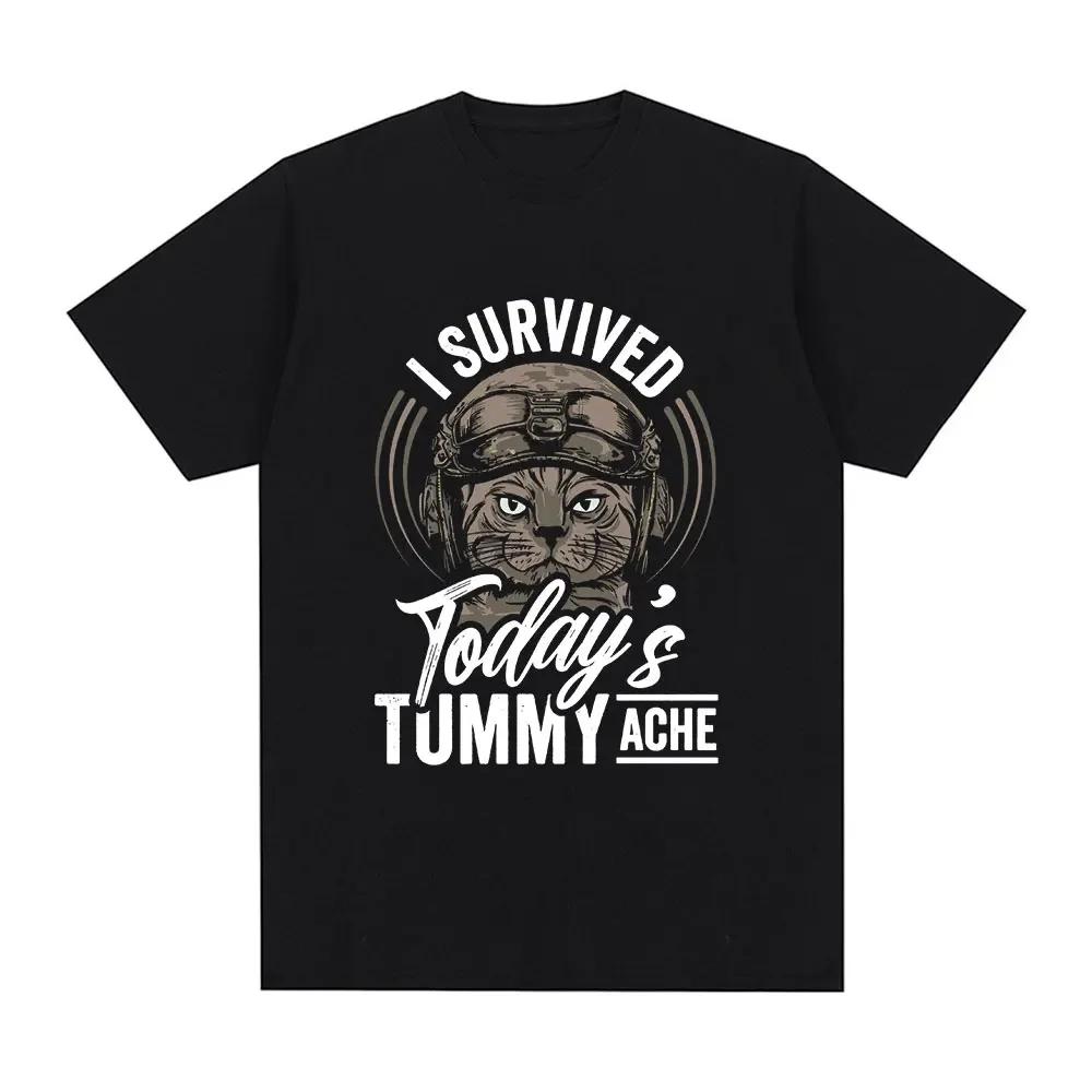 I Survived Today's Tummy Ache TShirt Funny Cat Creative Printed Short Sleeve TShirt Women Casual Streetwear Summer Soft Clothing