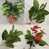 Silk Plants Artificial Multi Branch Red Palm Heart Ear Leaves Wedd Office Decor