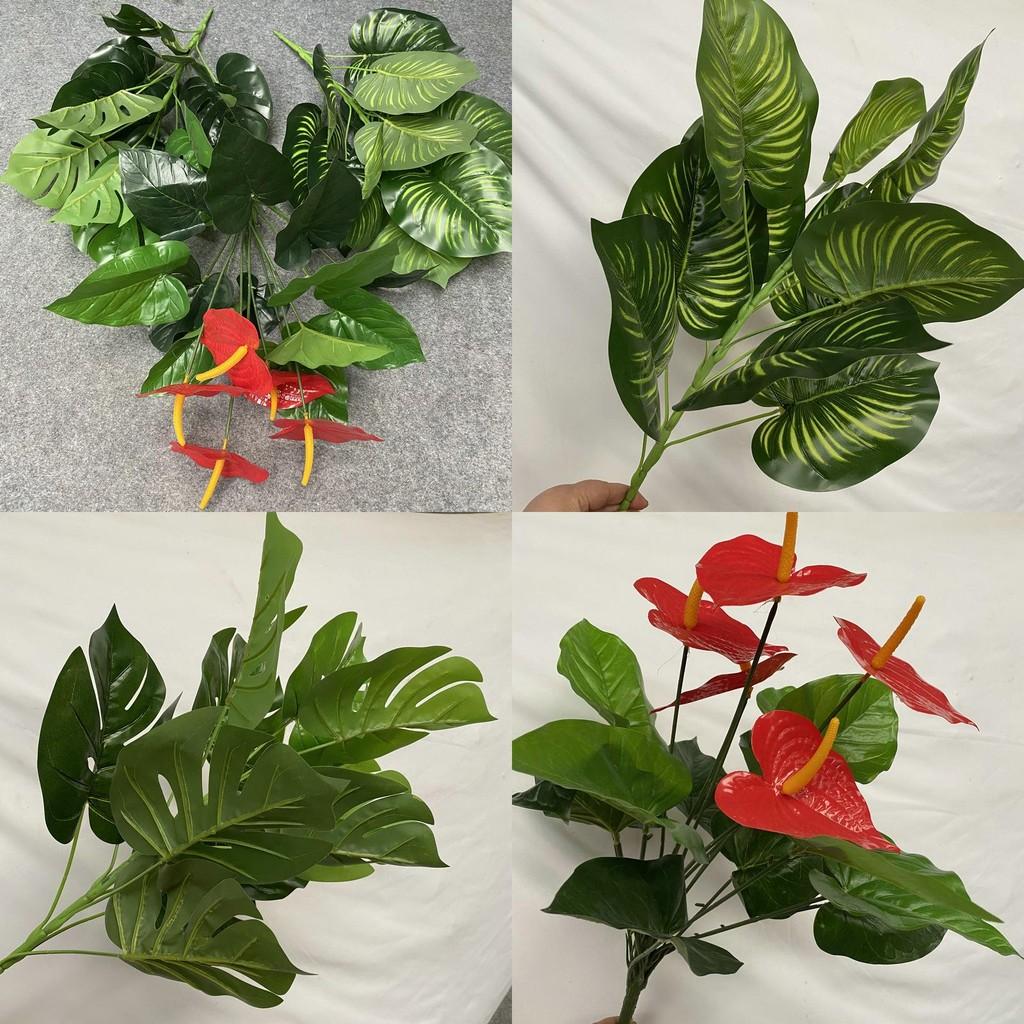 Silk Plants Artificial Multi Branch Red Palm Heart Ear Leaves Wedd Office Decor