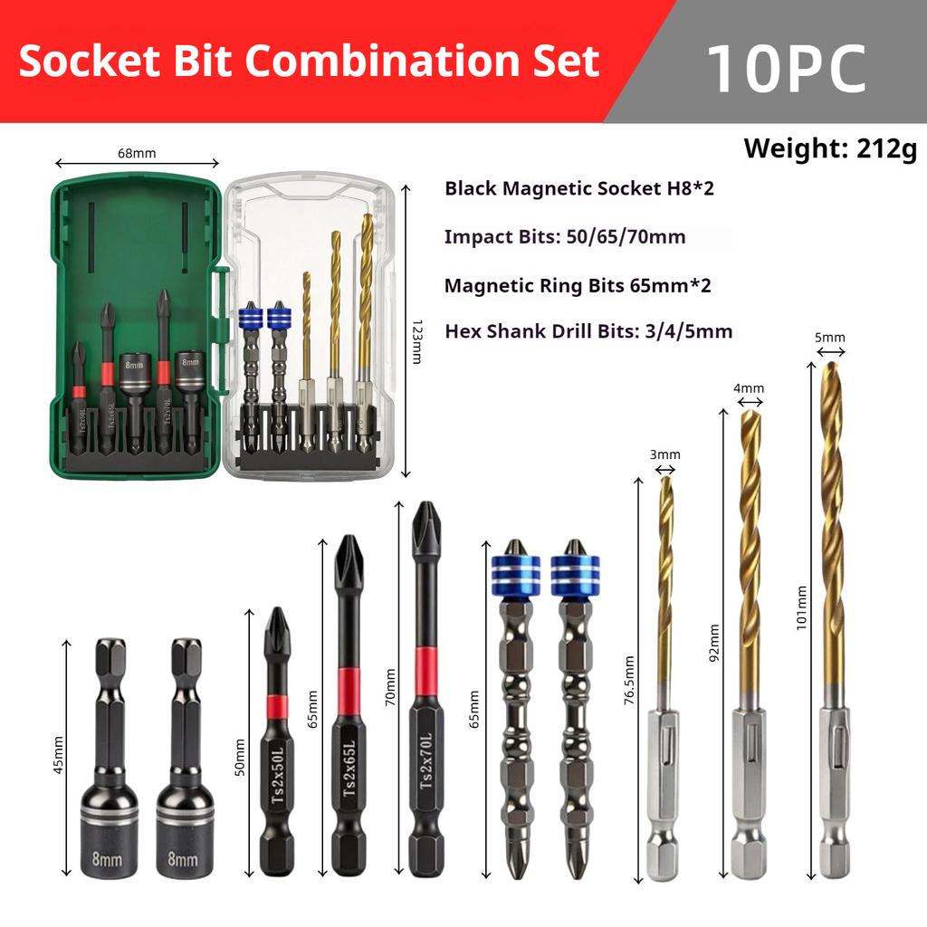 11Pcs Magnetic Impact Drill Bit Set Hex Shank Screwdriver Bits Twist Drill Socket Adapter Power Tools Kit for Electric Driver