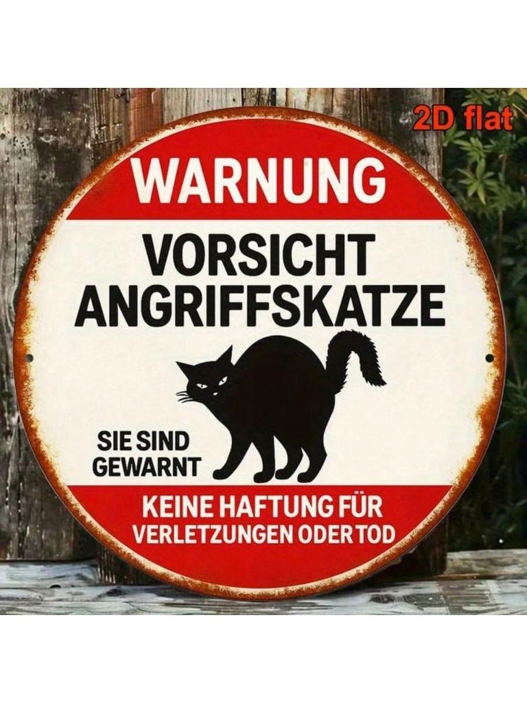 Retro Metal Wall Art Sign Cat Warning Decor
