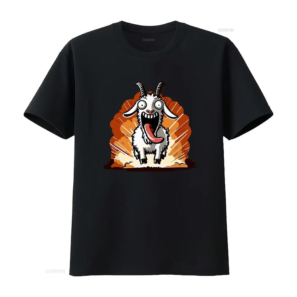 Crazy Goat Simulator Lustiges Tierhumor Unisex T-Shirt Vintage Gewaschen Stilvoll Dehnbar Atmungsaktiv Oberteil Für Den Alltag Lässig