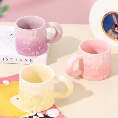 Ins Style Ceramic Mug Girls Couple Coffee Cup Milk Cup Cute Water Cup Gradient Cute Rabbit