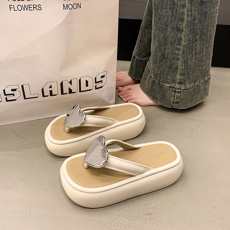 

Fashion love increases versatile flip-flops women s summer new retro simple casual platform toe slippers women s shoes 40 бежевый