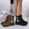 European and American Winter New Thick-soled Medium Boots Women's Large-size Suede Lace-up Round-head Cowboy Women's Boots