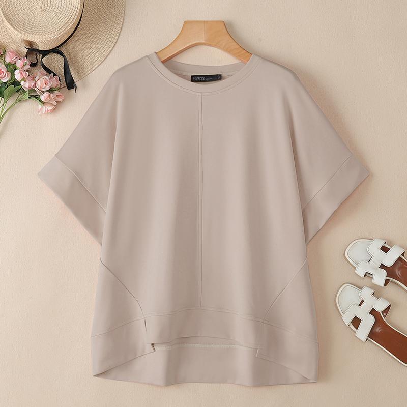 

ZANZEA Women Casual Round Neck Solid Color Half Sleeve T-Shirts 5XL
