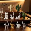 White Ceramic Figurine Nordic Minimalist Ornaments, Abstract Bear/Cat/Elephant/Cactus Sculpture Tabletop Decor for Elegant Table Centerpieces