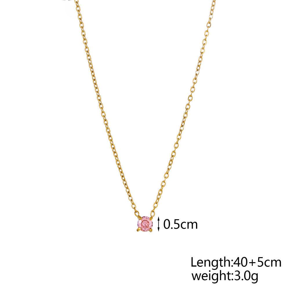 Dainty Recyclay Stainless Steel Gold Plated Necklace Colorful 12 Birthstone Necklace Zircon Stainless Steel Waterproof for Women