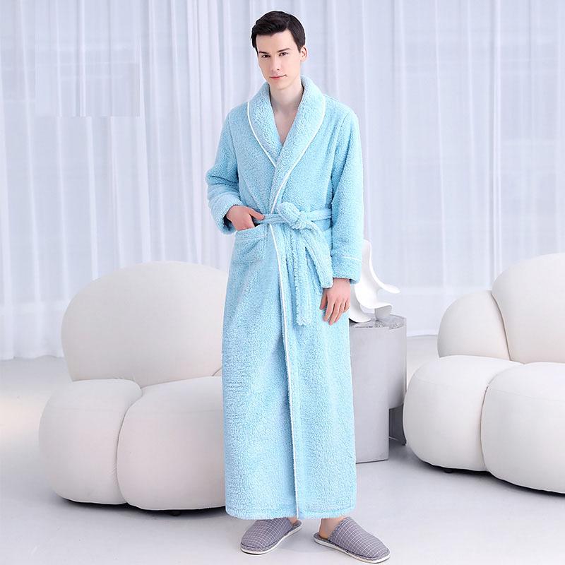 Women's and Men's Extra Long Plush Robe - Thickened Shu Cotton Fleece Bathrobe, Plus Size Homewear for Autumn and Winter