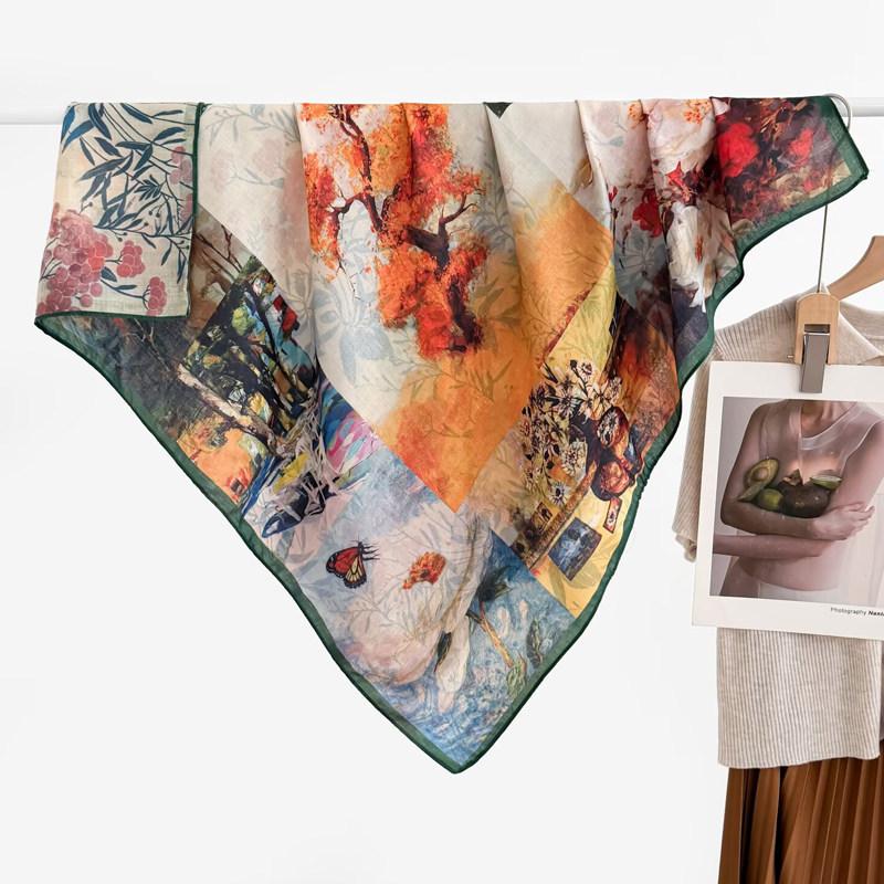 Chinese Style Peony Velvet Square Scarf 91 Women's Spring and Autumn Silk Scarf Shawl Two-color Different-faced Scarf Mother Gift