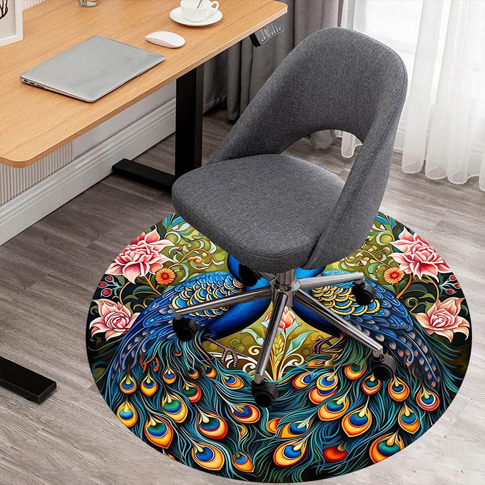 

1pc peacock flowers Round Chair mat Area Rug - Non-Slip, Floor Mat for Office, Bedroom, and Indoor Decor -1002222 80cm by 80cm
