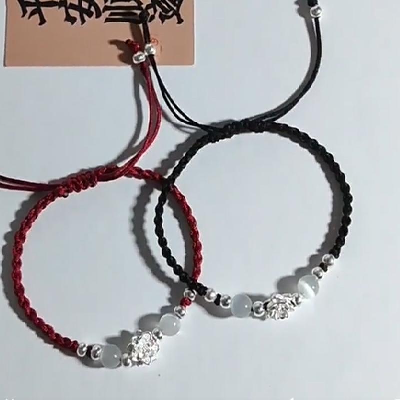 Vintage Handmade Chinese Style Braid Bracelet for Women Fashion Lotus Flower Beaded Bracelet Jewelry Adjustable Gifts
