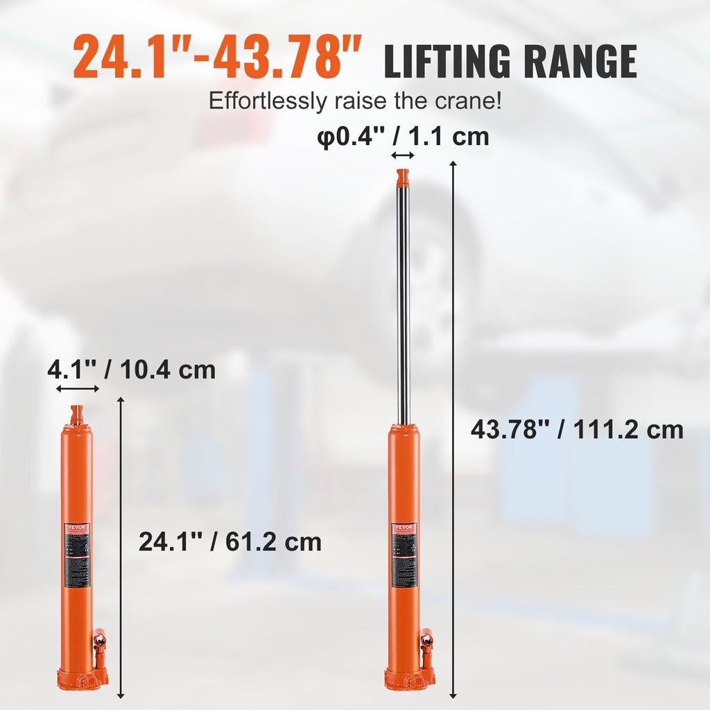 Hydraulic Long Ram Jack, 4 Ton Engine Hoist Cylinder with Single Piston Pump And Flat Base, Hydraulic Ram Cylinder for Engine Lift Hoists, Hydraulic
