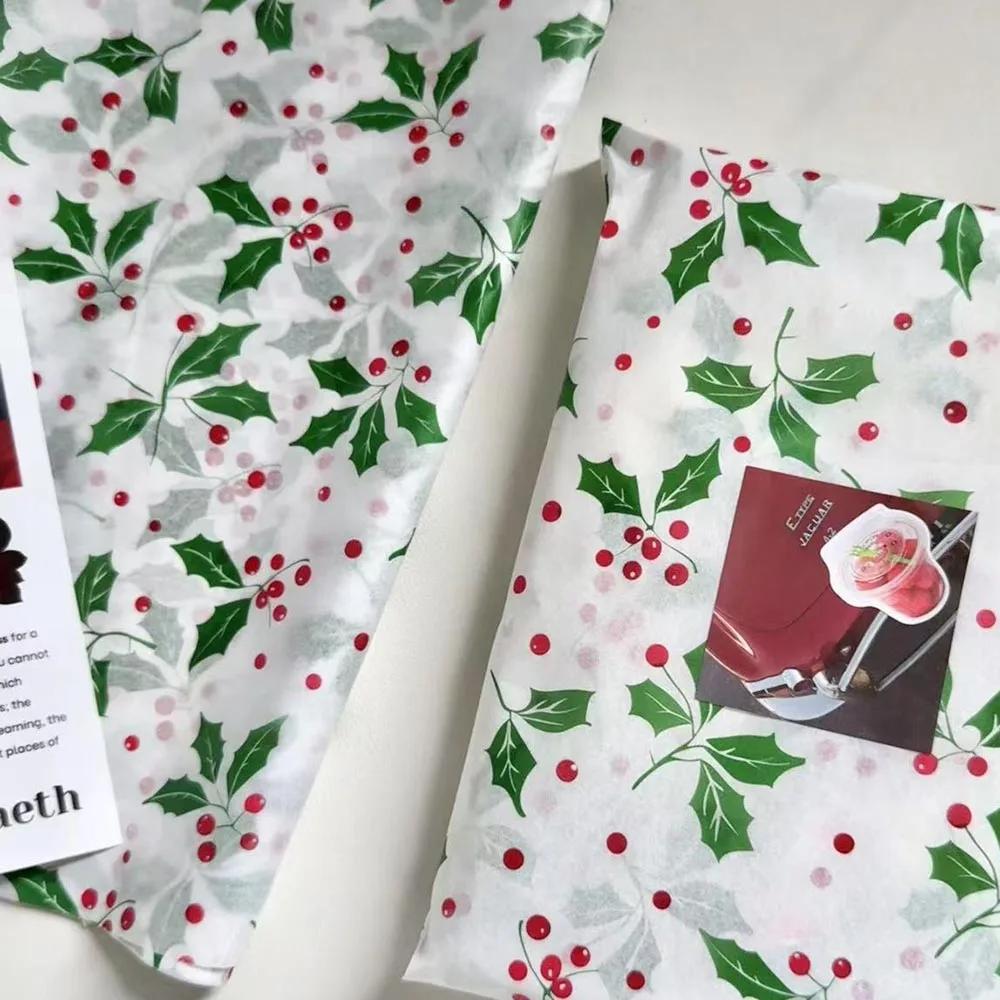 10 pièces Bouquet de Noël Papier Nouveau Motif Sapin de Noël Papier Papier d'emballage Père Noël Haute Qualité Houx Baies Papier Cadeau