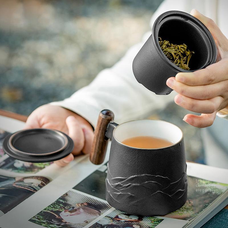 Keramisk tekopp med sil relief berg kaffe te mugg 310ml