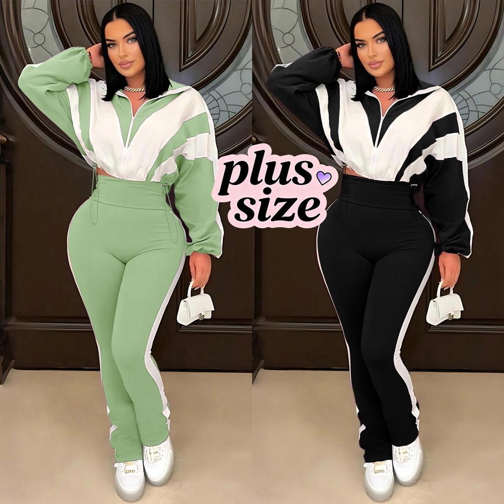 2025 European Style Color Block Sportswear Set: Stylish High-Waisted Long Pants & Casual Patchwork Two-Piece Ensemble.