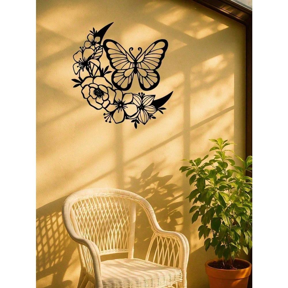 Vintage Metal Wall Art Butterfly Moon Phase Decor Waterproof Rustproof Indoor Outdoor Hanging Living Room Garden Halloween Thanksgiving Gift Farmhouse