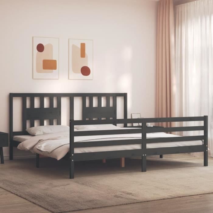 VidaXL Cadre de lit avec tête de lit gris 200x200 cm bois massif 3194593