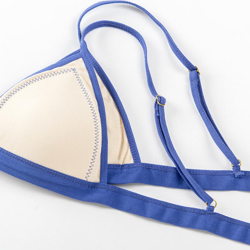 Thin Colour Blocking Underwear Triangle Cups Beauty Back Bra Thin Straps Small Gathering Bra Back Single Row Buckle